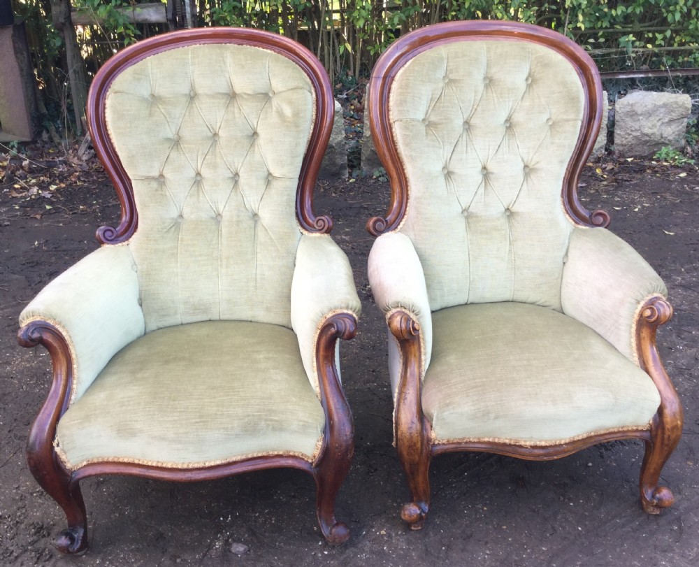 Pair Victorian Mahogany Fireside Armchairs  View II