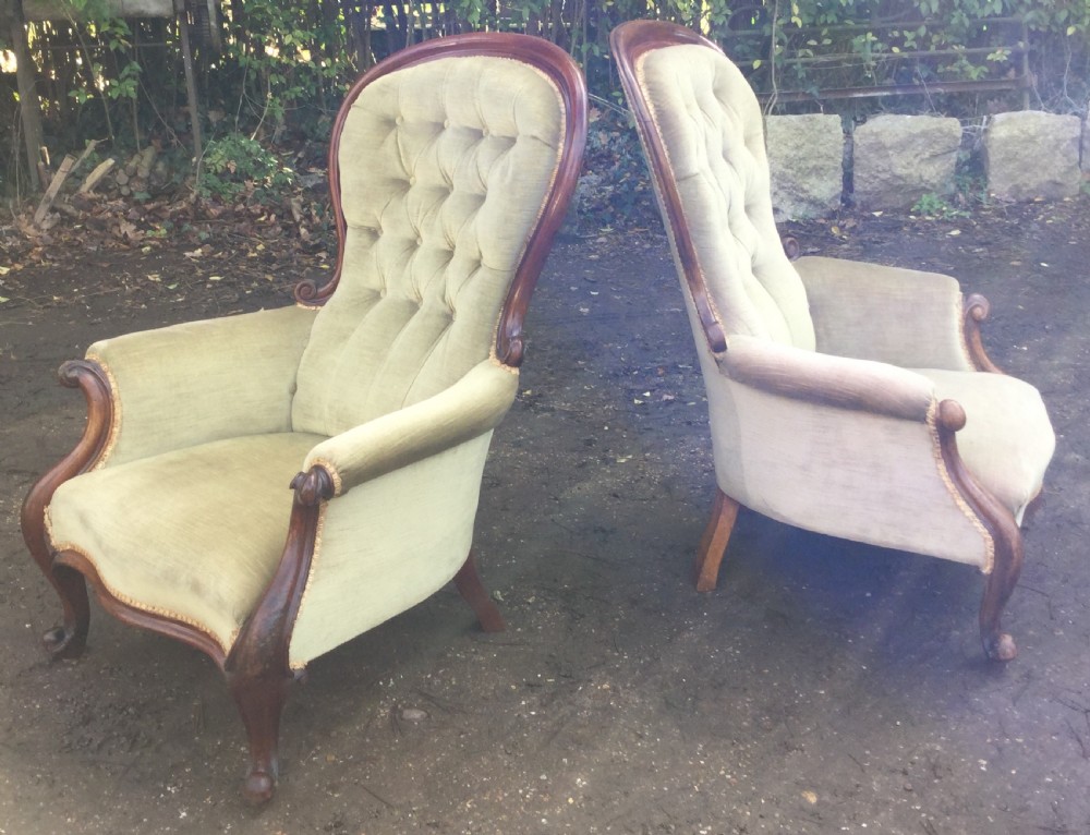 Pair Victorian Mahogany Fireside Armchairs  View IV