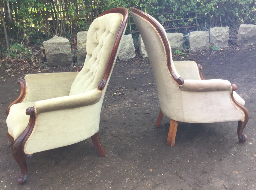 Pair Victorian Mahogany Fireside Armchairs  View VI