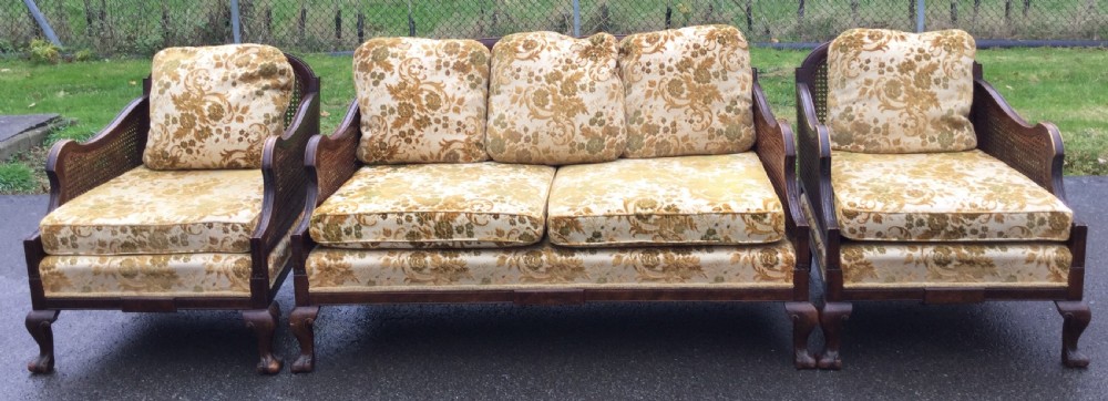 Three Piece Walnut Framed Lounge Suite