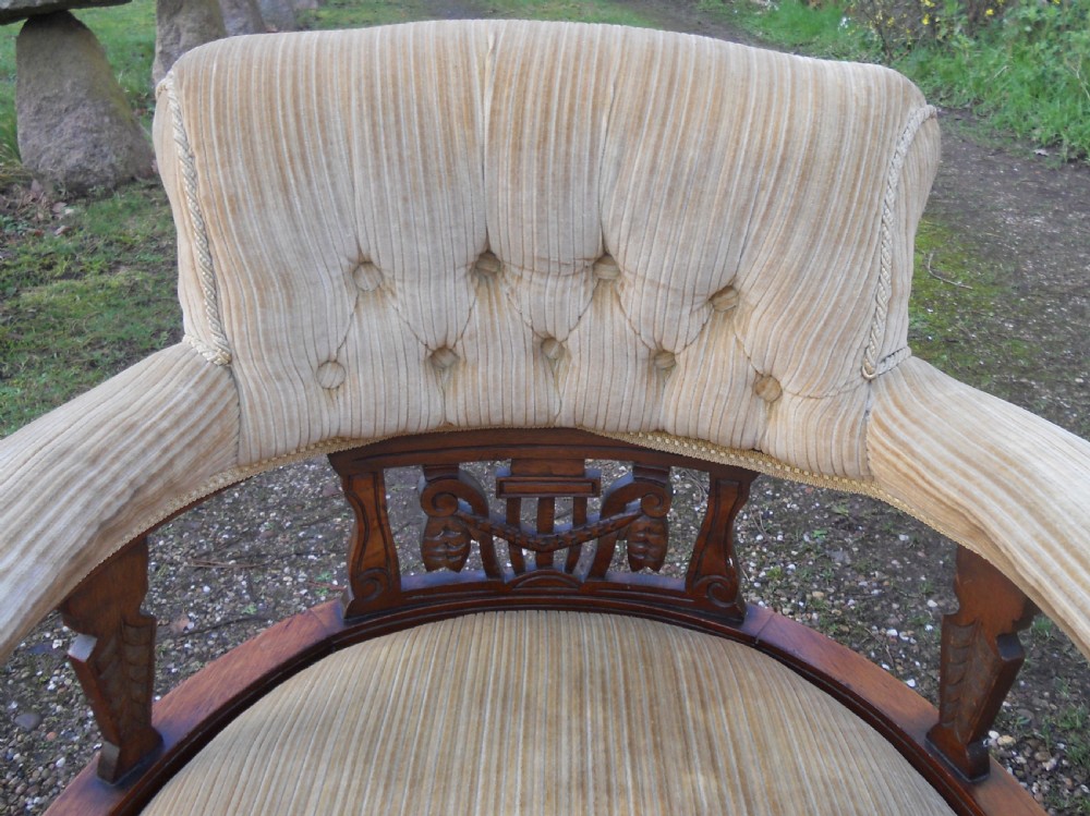 Pair Edwardian Mahogany Framed Upholstered Tub Armchairs View IV