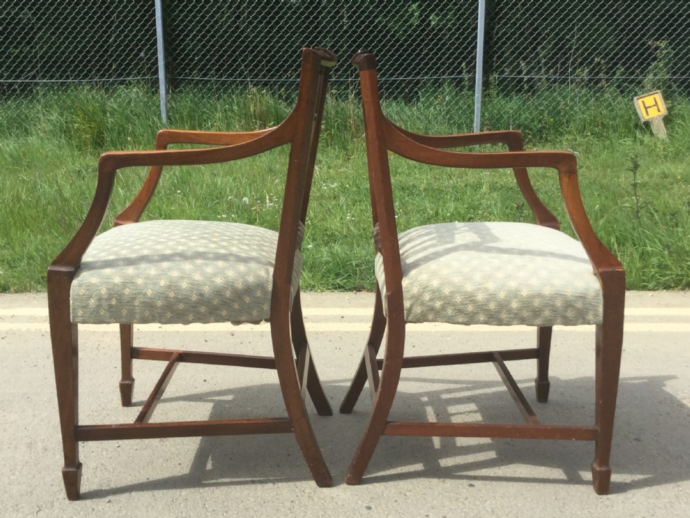 Pair Edwardian Inlaid Mahogany Carver Armchairs  View III