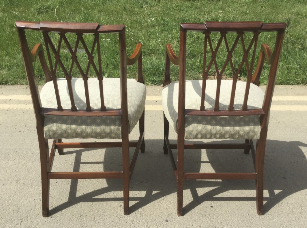 Pair Edwardian Inlaid Mahogany Carver Armchairs  View IV