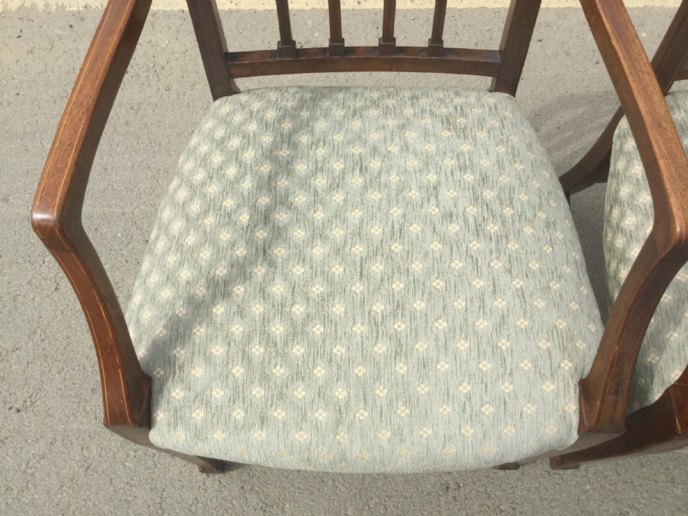 Pair Edwardian Inlaid Mahogany Carver Armchairs  View VII