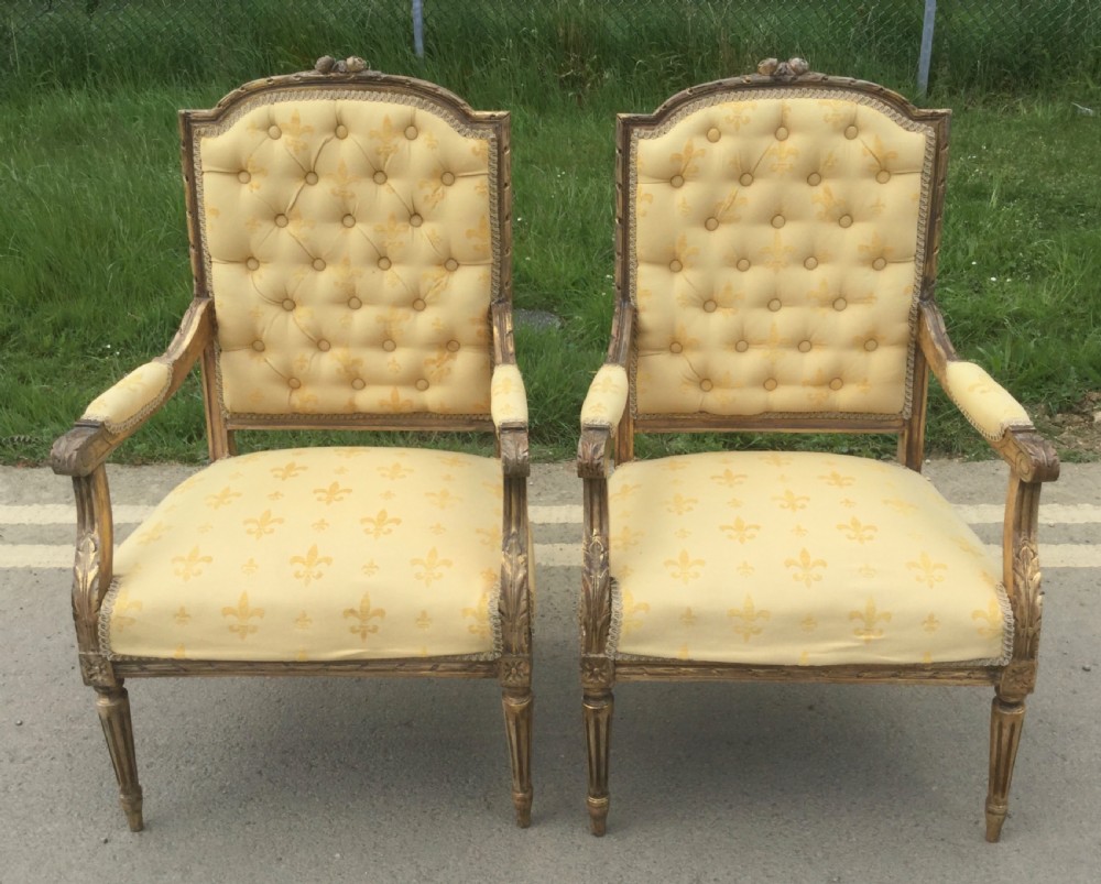 Pair Gilt Framed Upholstered Salon Armchairs  View III