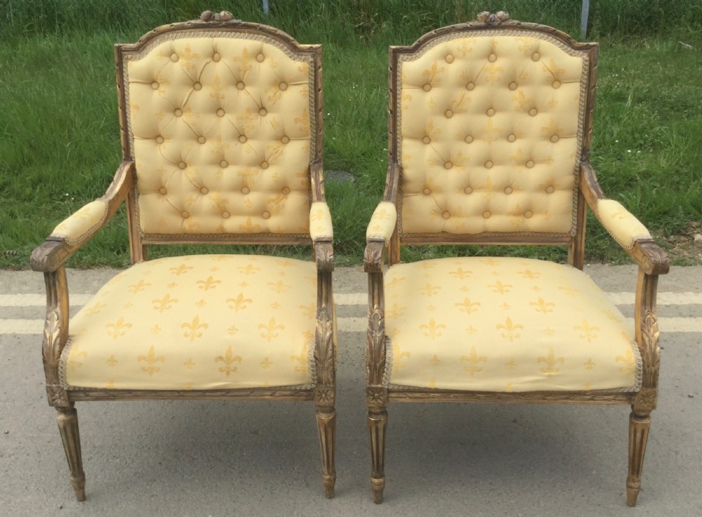 Pair Gilt Framed Upholstered Salon Armchairs  View IV