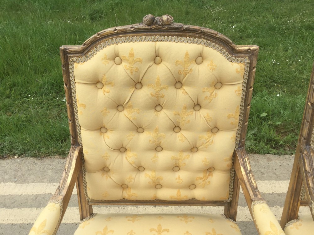 Pair Gilt Framed Upholstered Salon Armchairs  View V