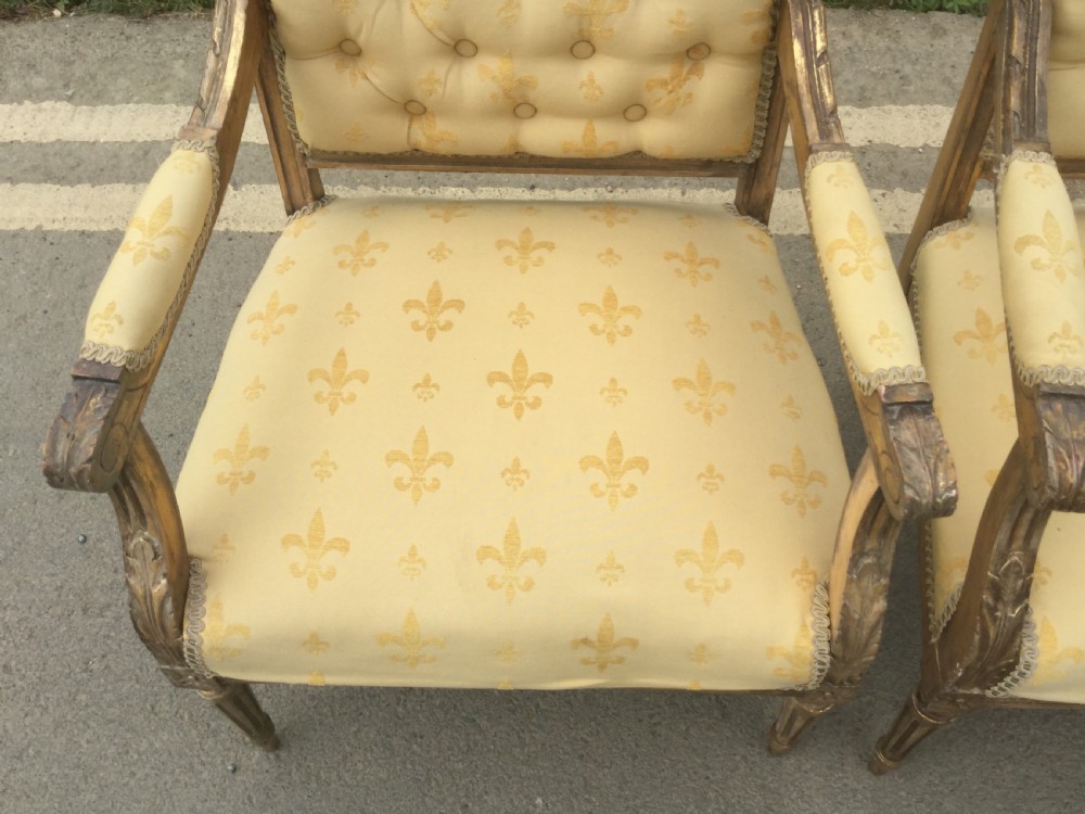 Pair Gilt Framed Upholstered Salon Armchairs  View VI