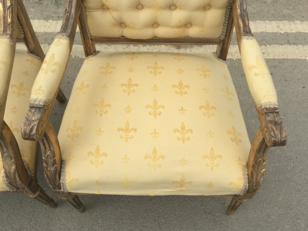Pair Gilt Framed Upholstered Salon Armchairs  View VIII