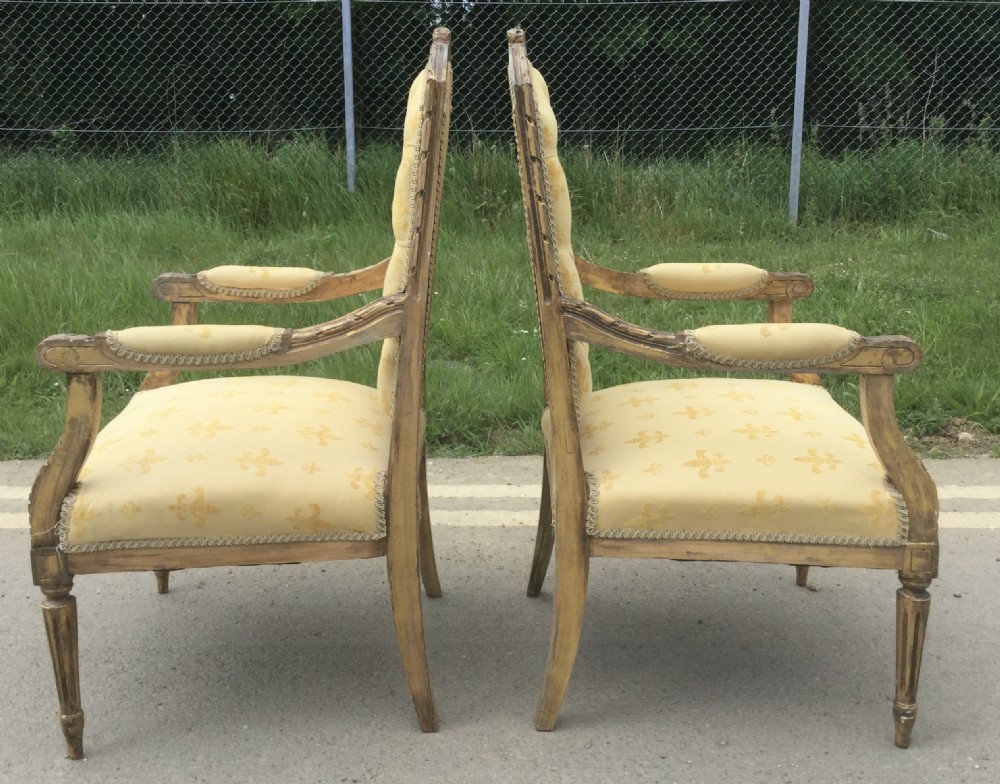 Pair Gilt Framed Upholstered Salon Armchairs  View XI