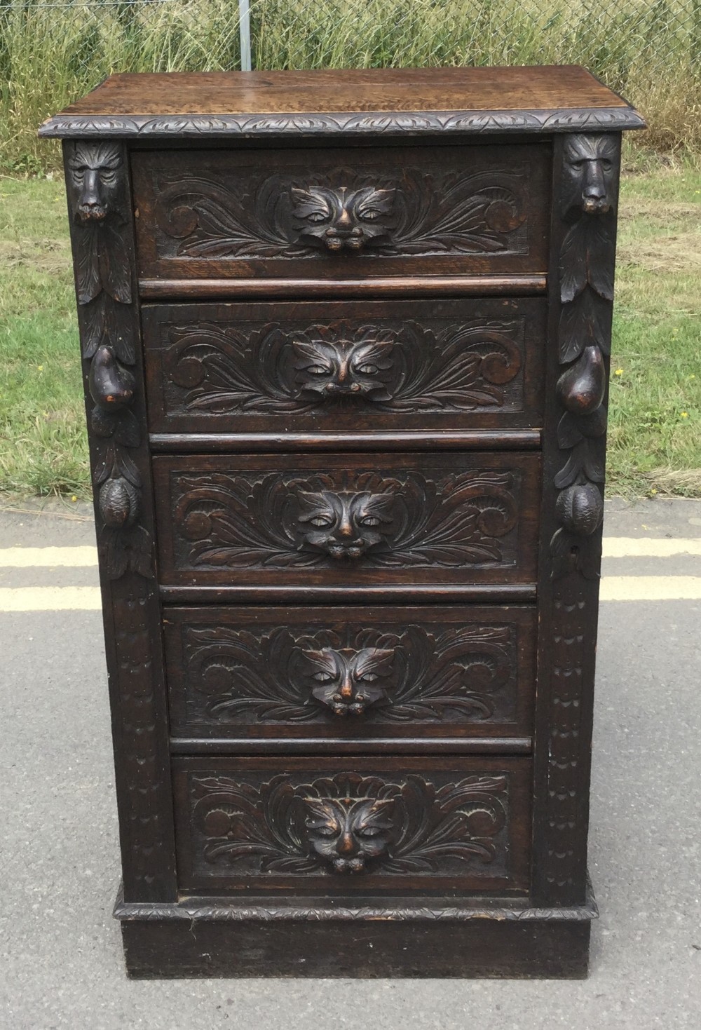 Victorian Dark Carved Oak Wellington Chest