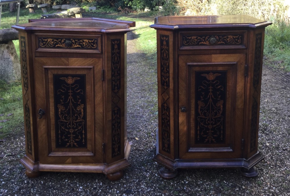 Pair Walnut Marquetry Side Cabinets