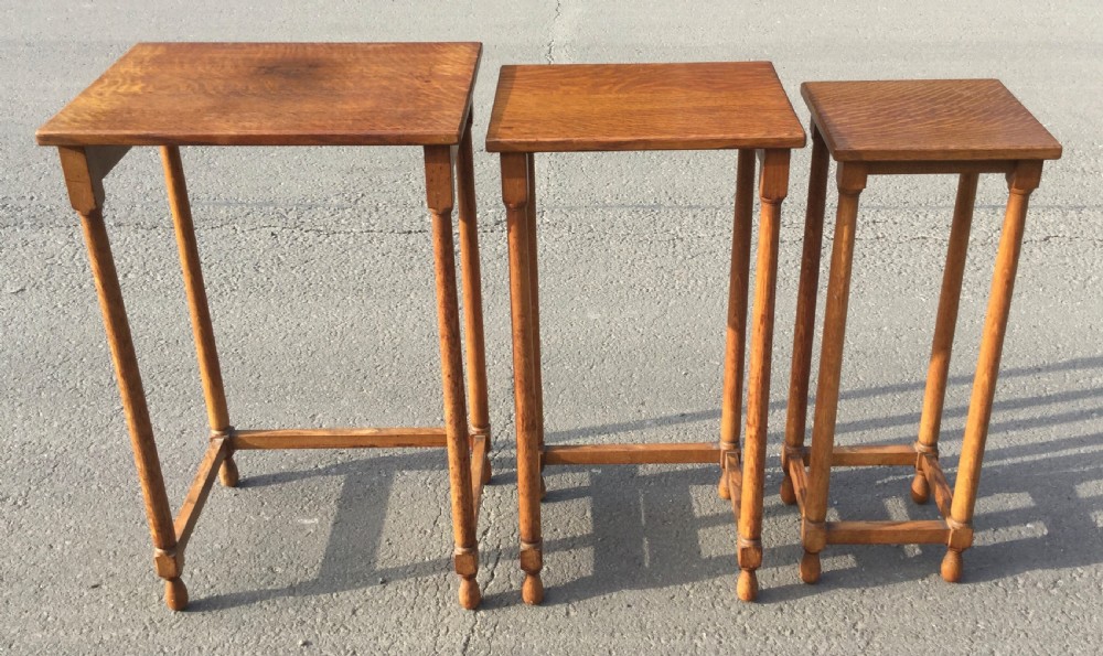 Arts & Craft Oak Tall Nest of Three Tables View XII
