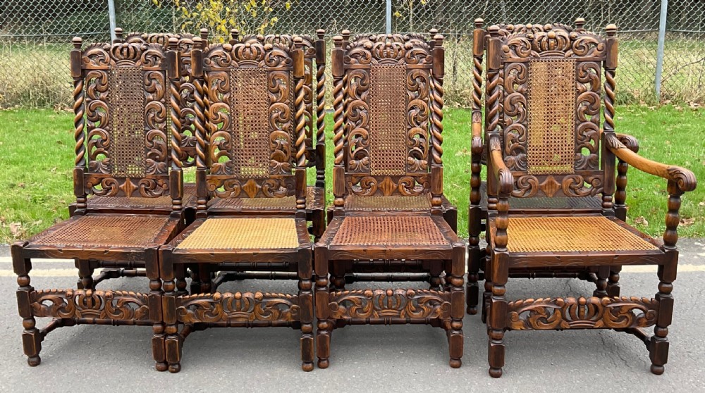 Set of Eight Oak Barley Twist Dining Chairs 