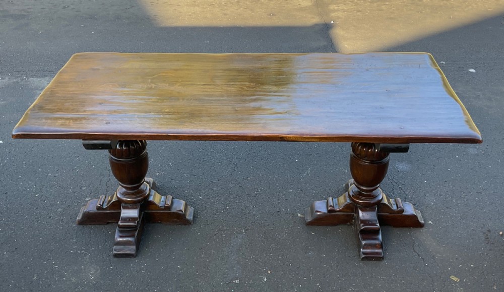 Oak Twin Carved Pillar Refectory Dining Table View II