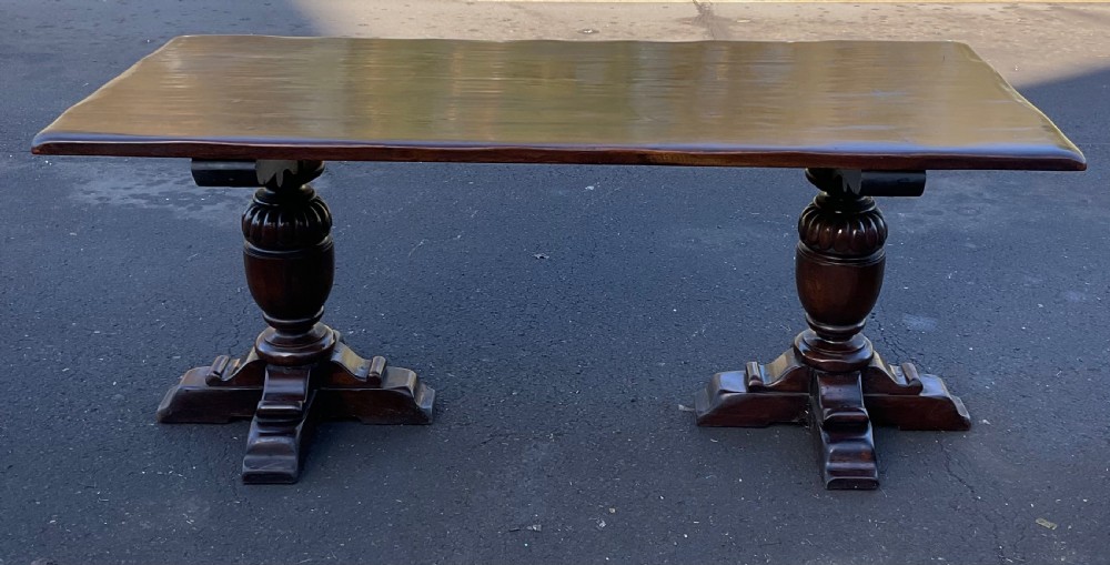 Oak Twin Carved Pillar Refectory Dining Table View III