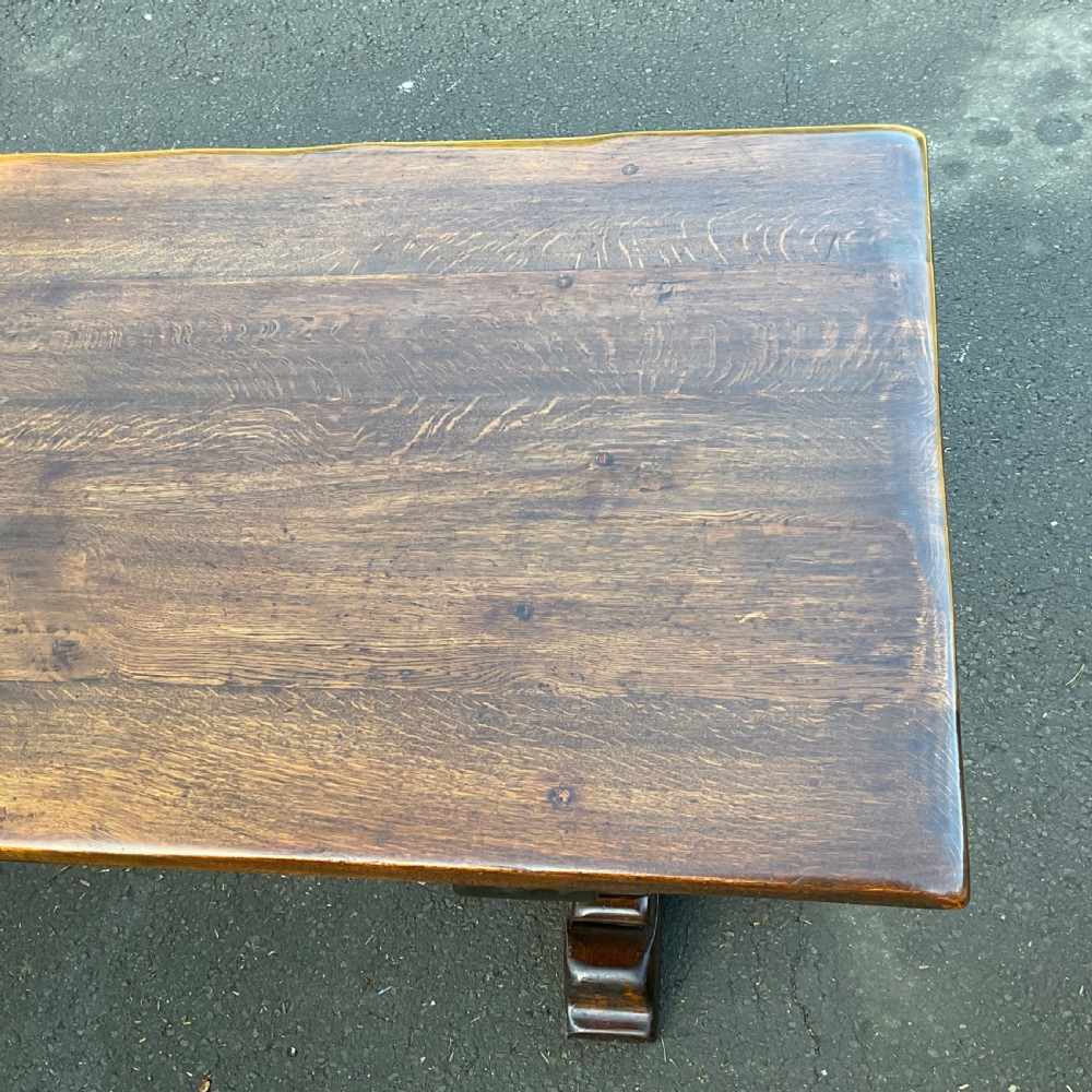 Oak Twin Carved Pillar Refectory Dining Table View IV