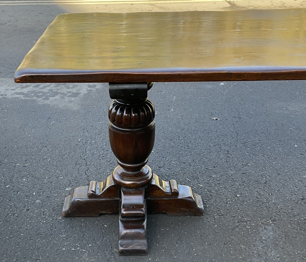 Oak Twin Carved Pillar Refectory Dining Table View V