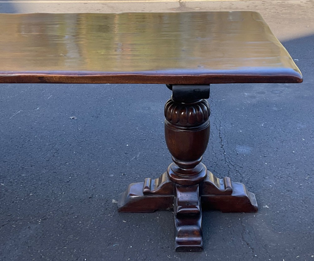 Oak Twin Carved Pillar Refectory Dining Table View VI