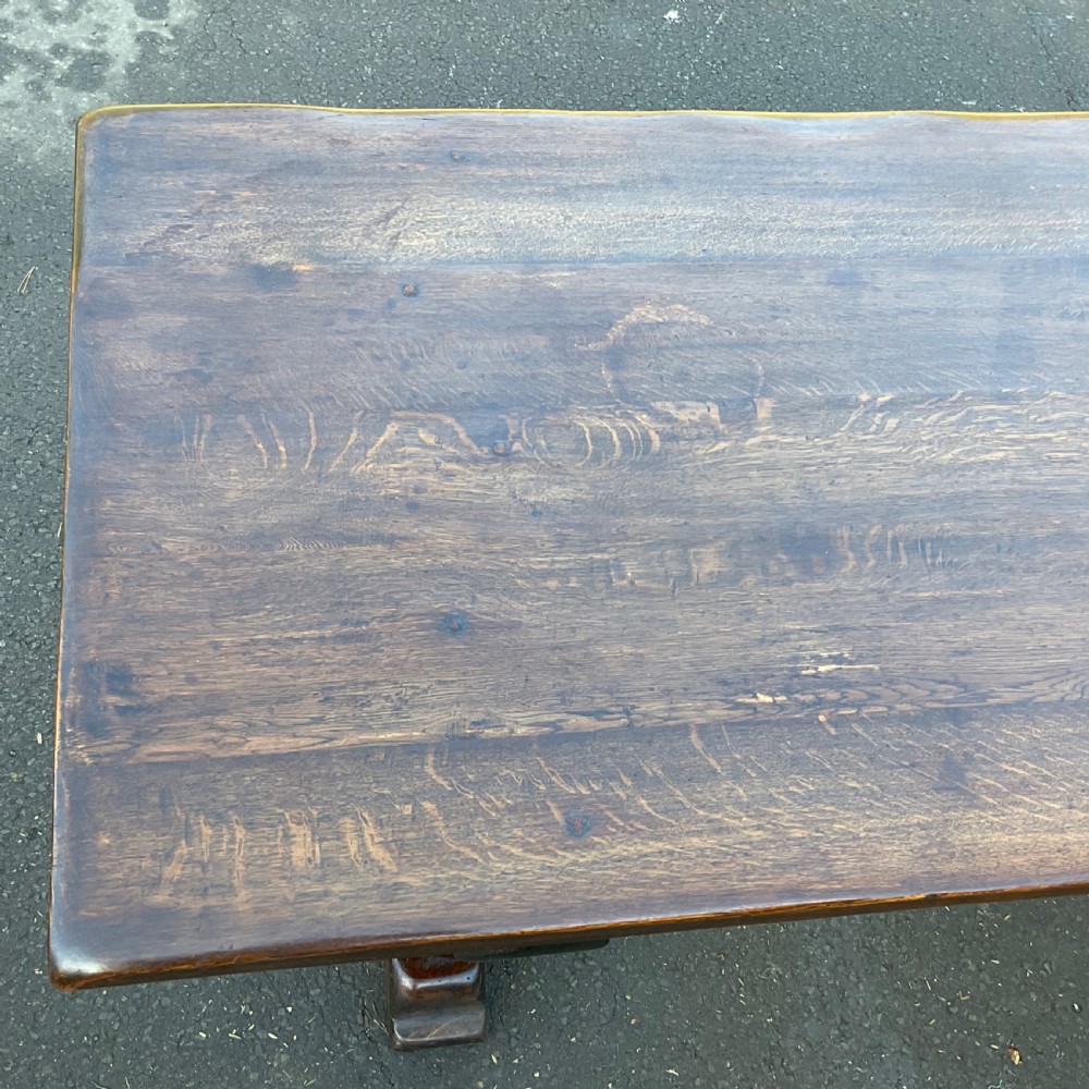 Oak Twin Carved Pillar Refectory Dining Table View VII
