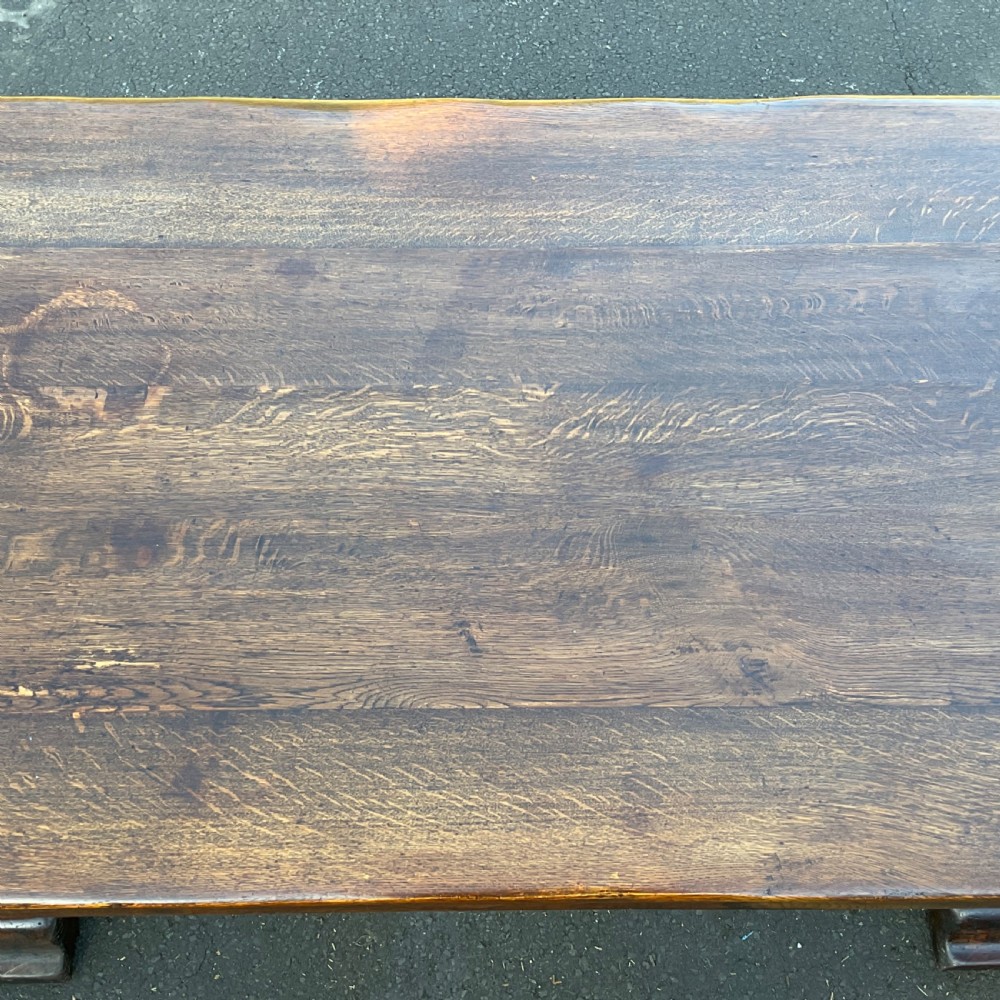 Oak Twin Carved Pillar Refectory Dining Table View VIII