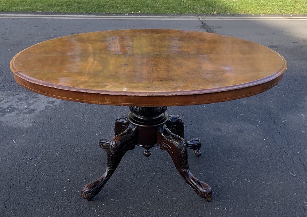 Victorian Oval Burr Walnut Pedestal Table  View III
