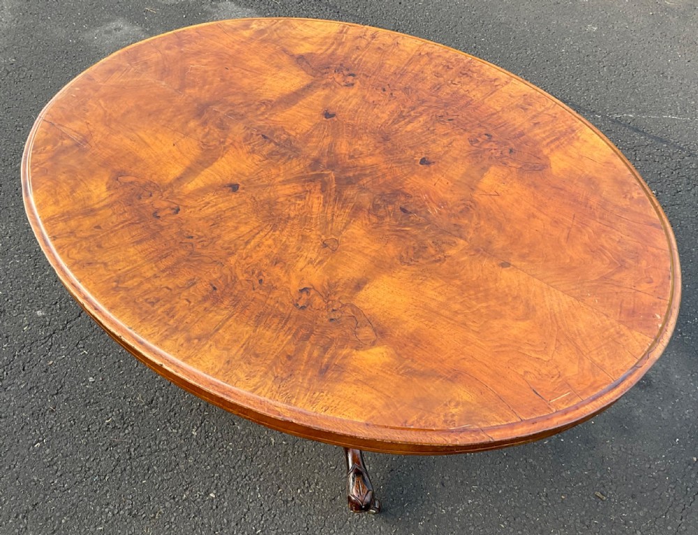 Victorian Oval Burr Walnut Pedestal Table  View V