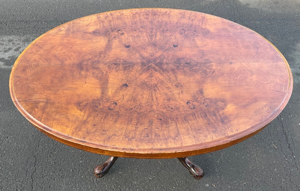 Victorian Oval Burr Walnut Pedestal Table  View VI