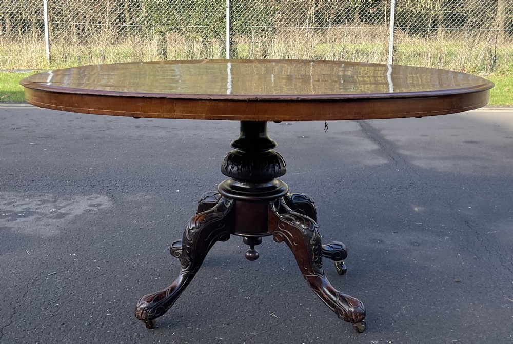 Victorian Oval Burr Walnut Pedestal Table  View VIII