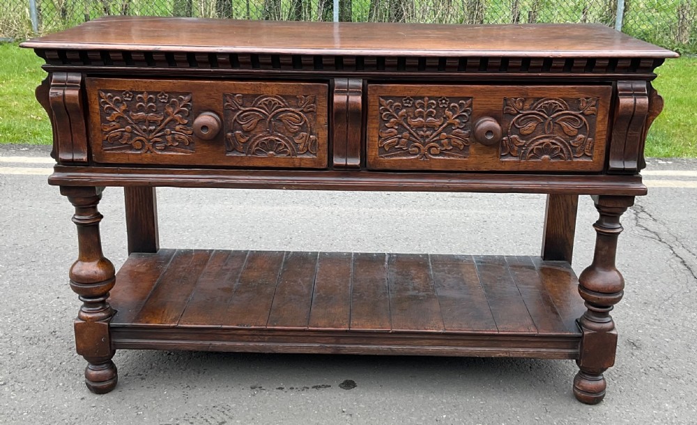 Small Oak Carved Dresser Base