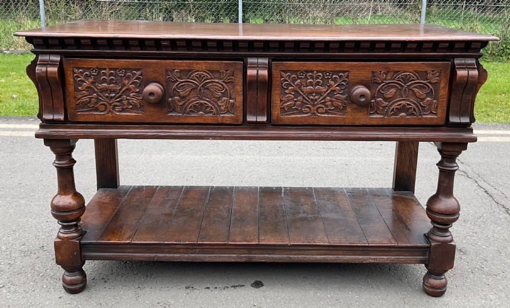 Small Oak Carved Dresser Base View II