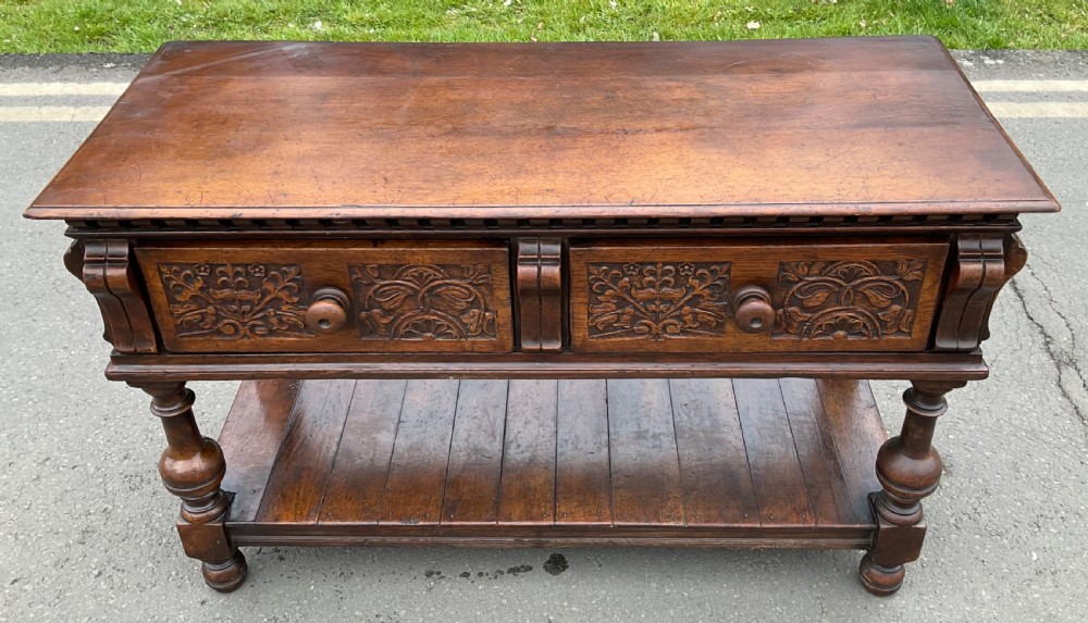 Small Oak Carved Dresser Base View III