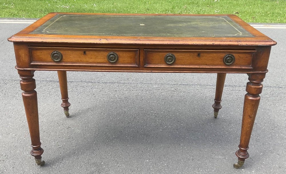 Victorian Golden Oak Leather Top Writing Table 