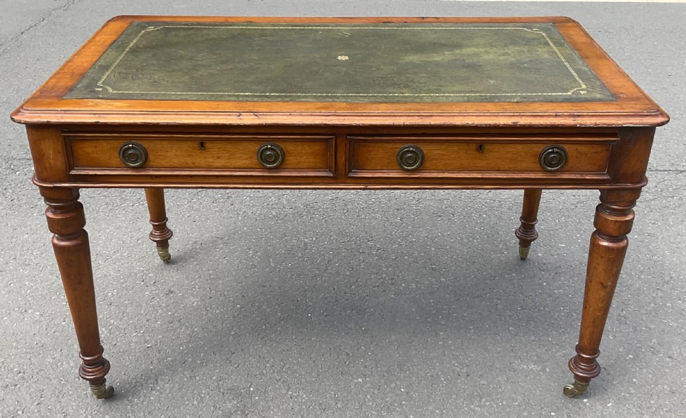 Victorian Golden Oak Leather Top Writing Table  View III