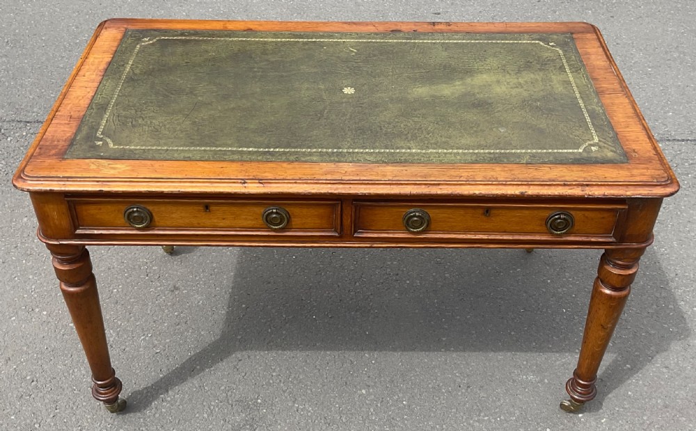 Victorian Golden Oak Leather Top Writing Table  View VI