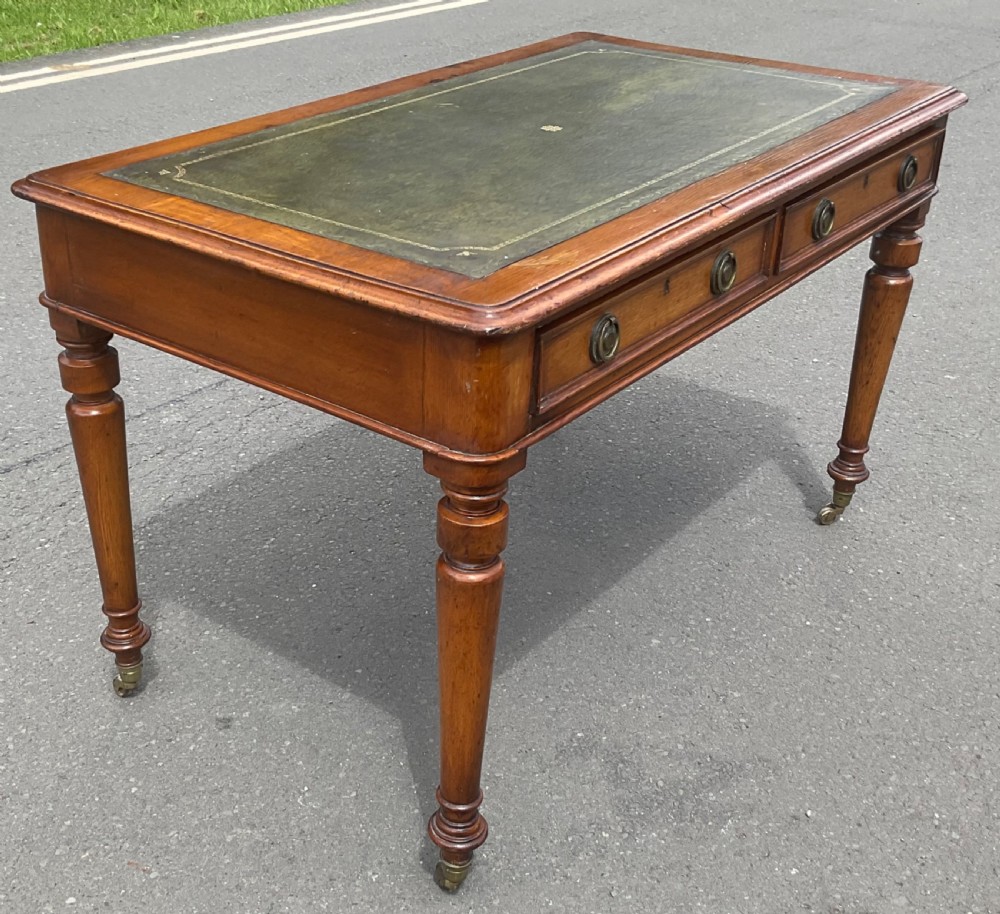 Victorian Golden Oak Leather Top Writing Table  View VII