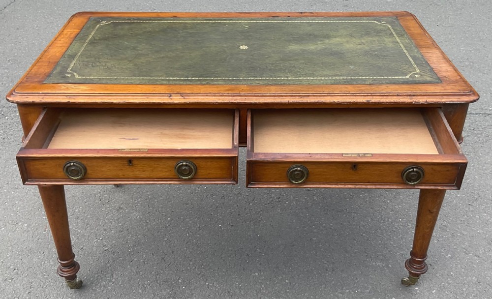 Victorian Golden Oak Leather Top Writing Table  View VIII