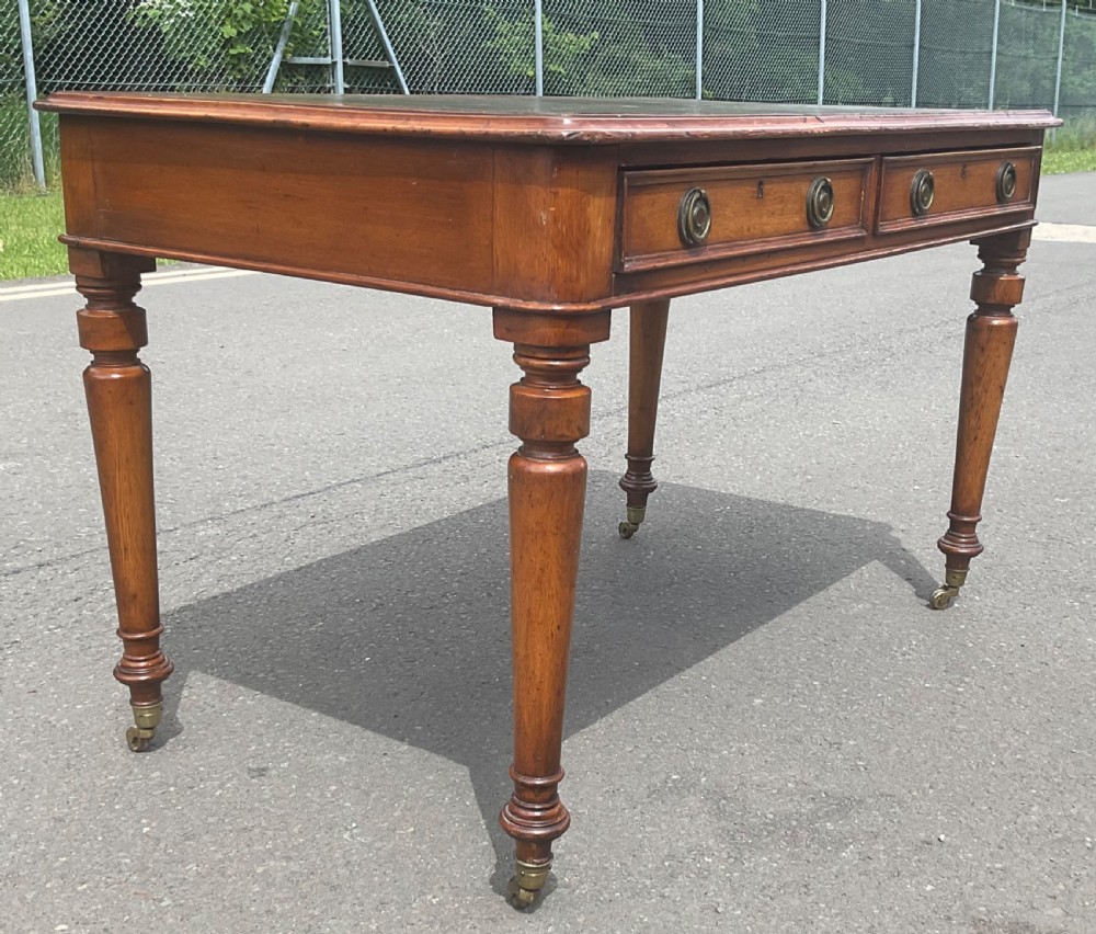 Victorian Golden Oak Leather Top Writing Table  View IX
