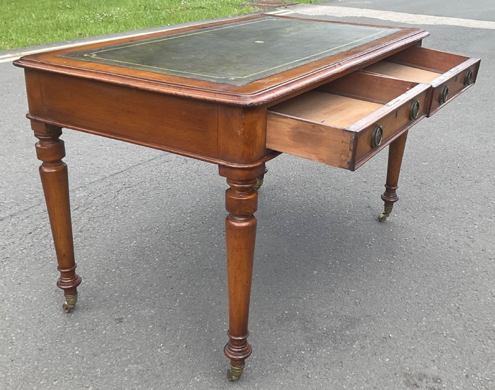 Victorian Golden Oak Leather Top Writing Table  View XI