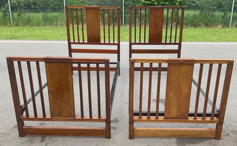 Pair Edwardian Mahogany Single Beds