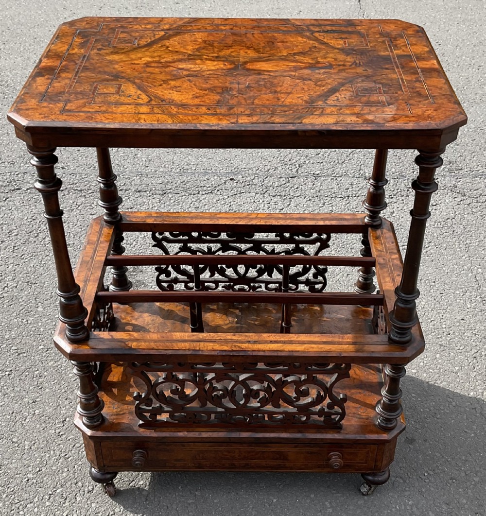 Victorian Burr Walnut Whatnot Canterbury Stand