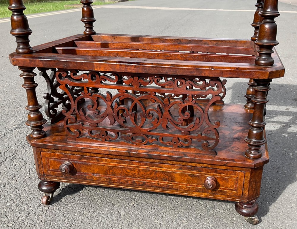 Victorian Burr Walnut Whatnot Canterbury Stand View III