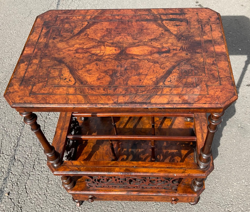 Victorian Burr Walnut Whatnot Canterbury Stand View IV