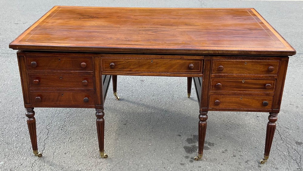 Victorian Inlaid Mahogany Pedestal Partners Desk View III
