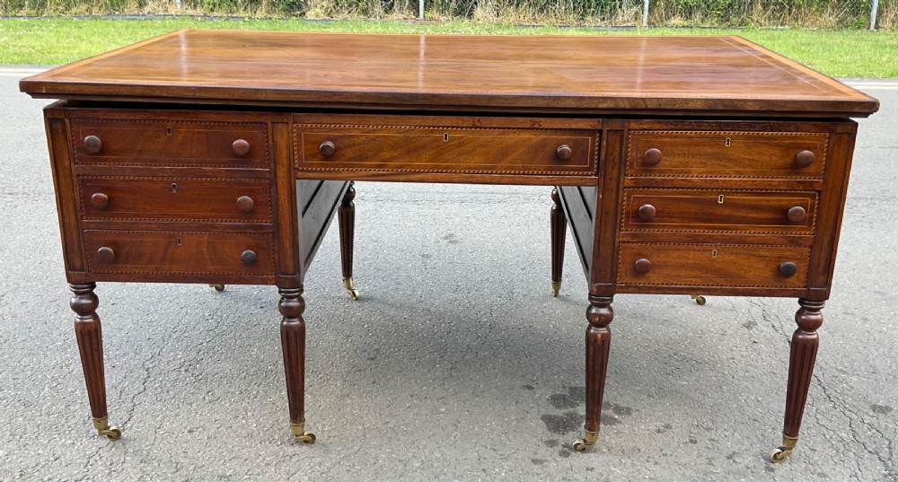 Victorian Inlaid Mahogany Pedestal Partners Desk View IV