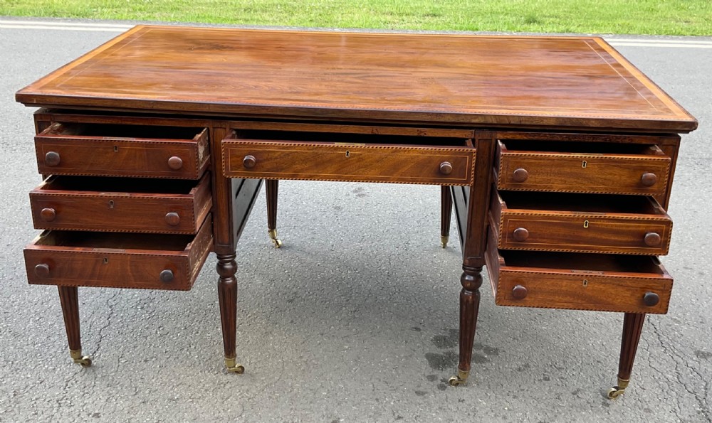Victorian Inlaid Mahogany Pedestal Partners Desk View V