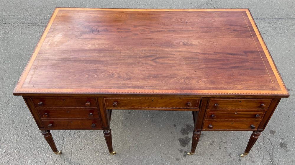 Victorian Inlaid Mahogany Pedestal Partners Desk View VI
