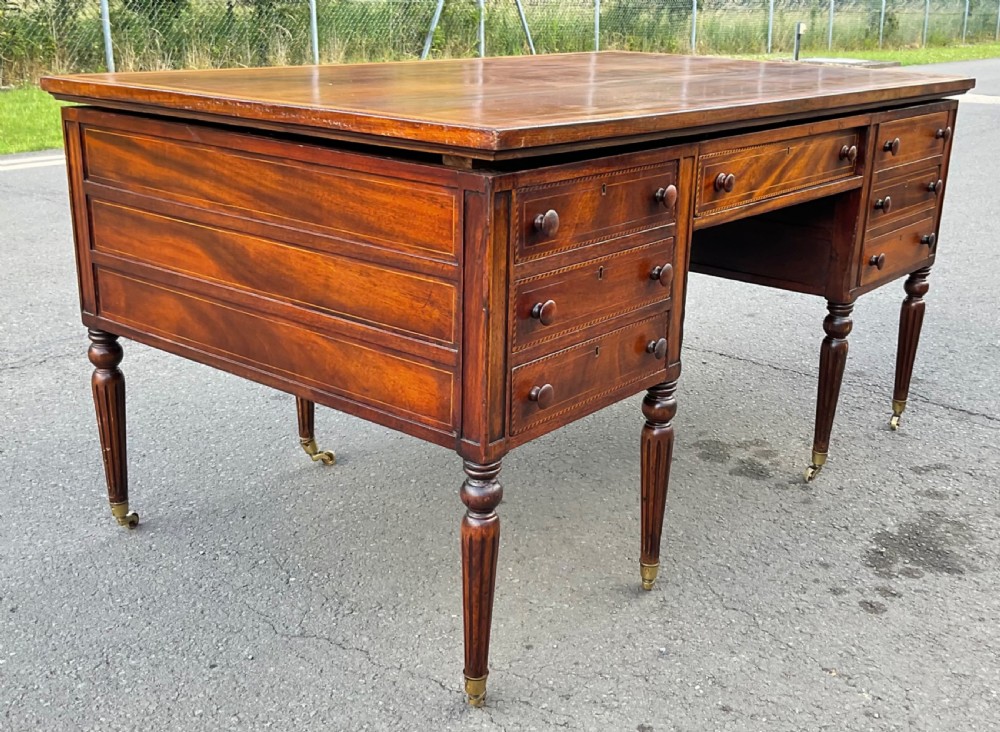 Victorian Inlaid Mahogany Pedestal Partners Desk View VIII