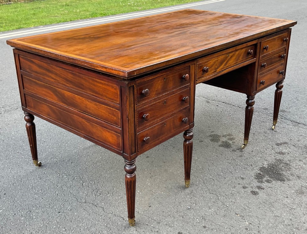 Victorian Inlaid Mahogany Pedestal Partners Desk View IX