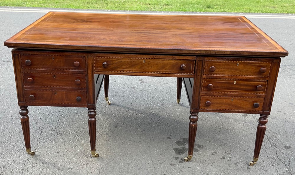 Victorian Inlaid Mahogany Pedestal Partners Desk View XII
